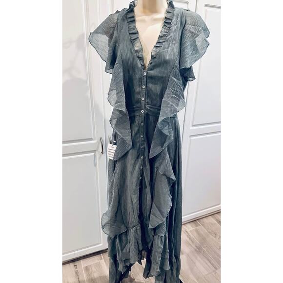 Elegant Gray Ruffled Maxi Dress - Picture 4 of 7